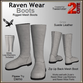 Second Life Marketplace - Raven Wear Boots [2cute] Tweenster - Suede Gray